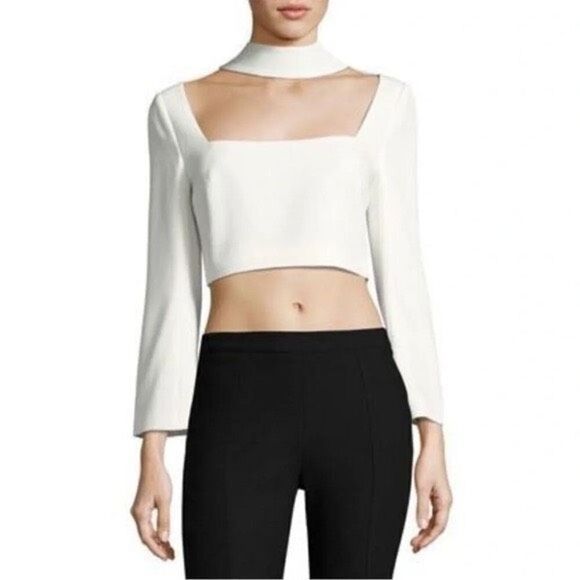 NWT Cinq a Sept Amara White Choker Mock Neck Crop Top BELL Sleeve SZ 2 - Picture 1 of 12